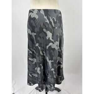 Express Slip Skirt Grey Black Camo Print Medium Midi Bias Cut